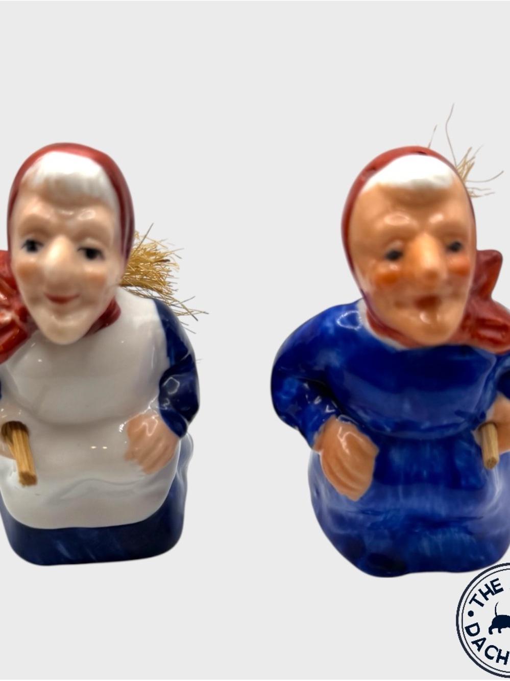 Vintage Kitchen Witch Shakers with Wooden Brooms
